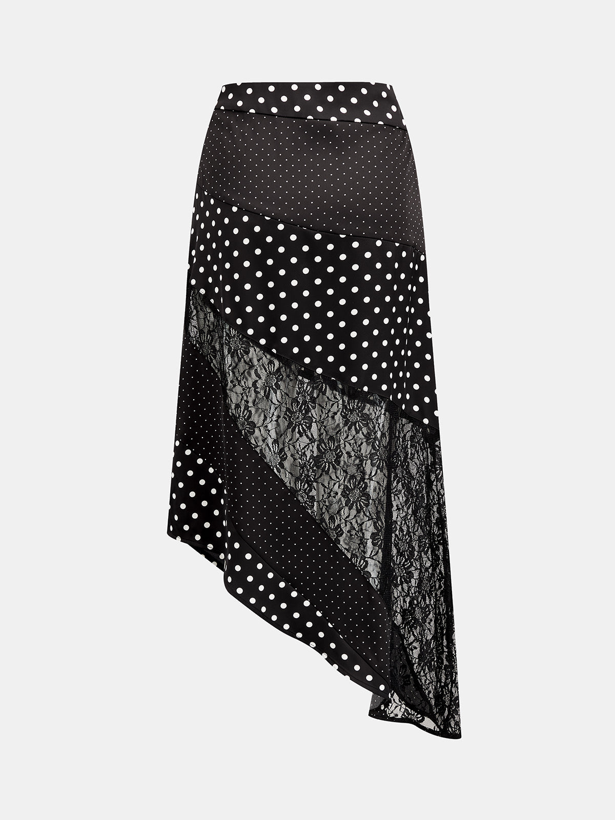 Falda Midi Asimétrica de Lunares con Patchwork de Encaje