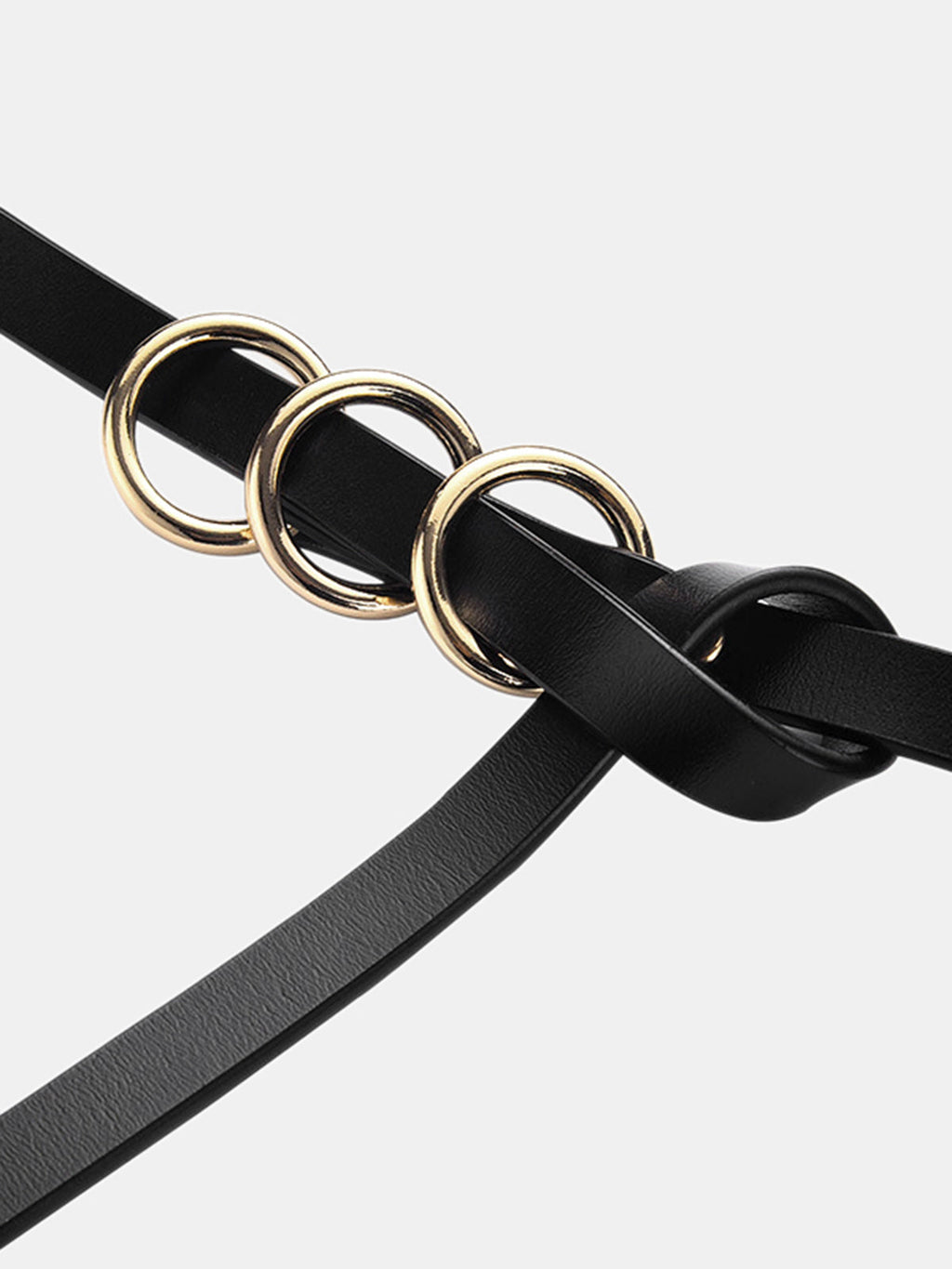 Triple Metal Ring Leather Belt