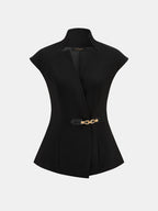 Metal Buckle Waist Cinched Sleeveless Top