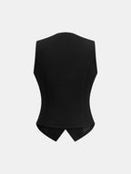 Conjunto de Chaleco Cuello en V con Ribete de Encaje y Pantalón
