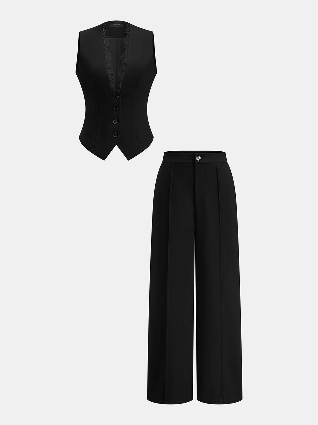 Conjunto de Chaleco Cuello en V con Ribete de Encaje y Pantalón