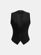 Conjunto de Chaleco Cuello en V con Ribete de Encaje y Pantalón