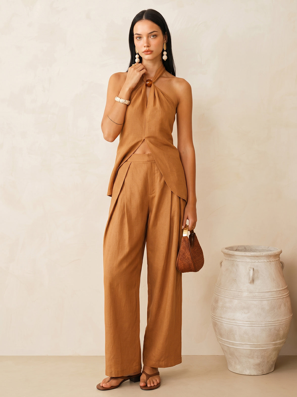 Conjunto de Top Halter y Pantalón de Lino