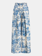 Pantalón Ancho Plisado con Estampado Toile