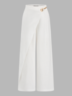 Pantalón Casual de Lino con Anillas de Cadena Superpuestas