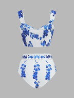 Floral Print Bikini Set with Skirt Cover Up