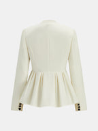 V‑Neck Pleated Peplum Button Blazer