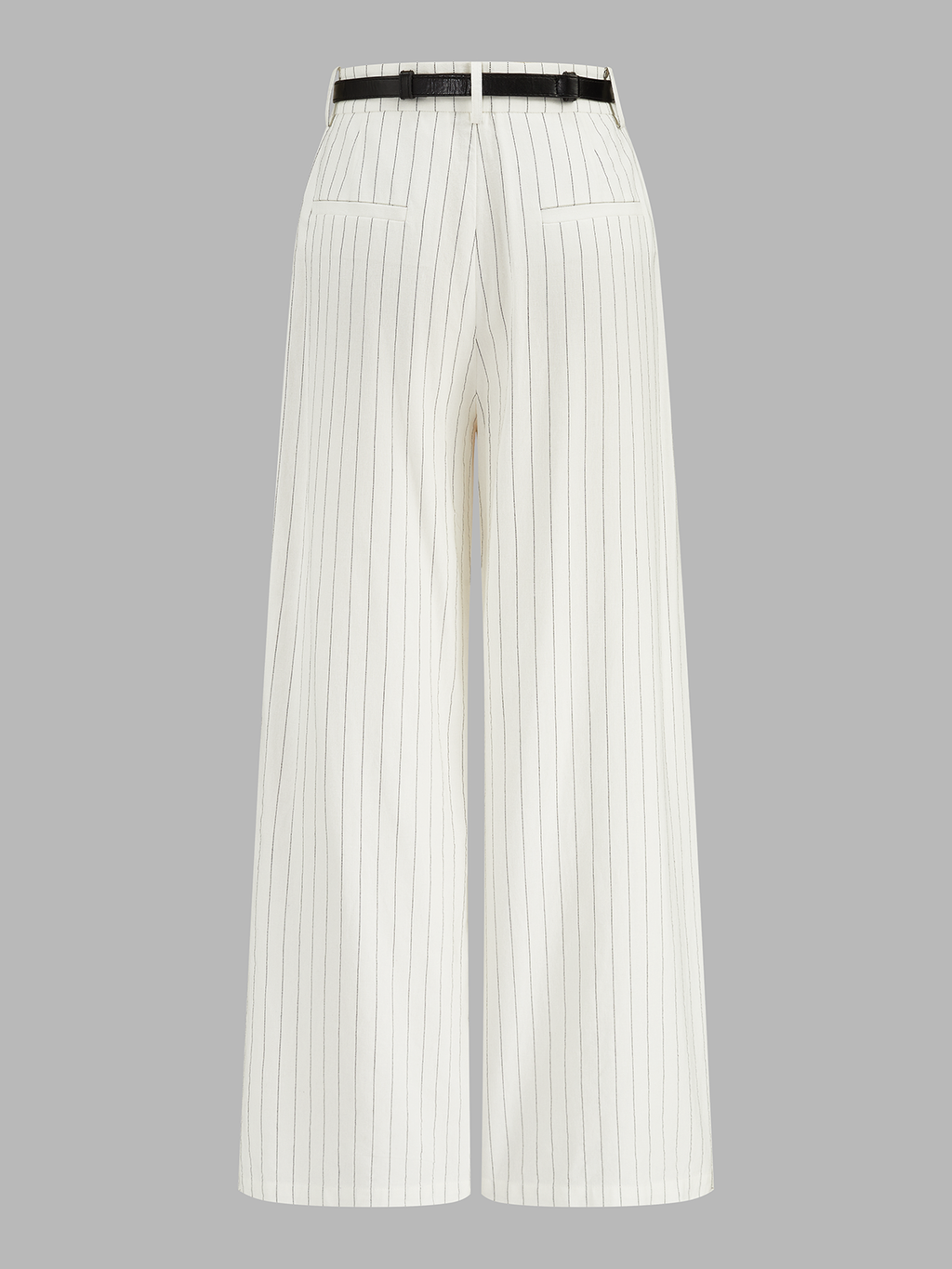 Pantalón Ancho de Lino y Algodón a Rayas con Cinturón