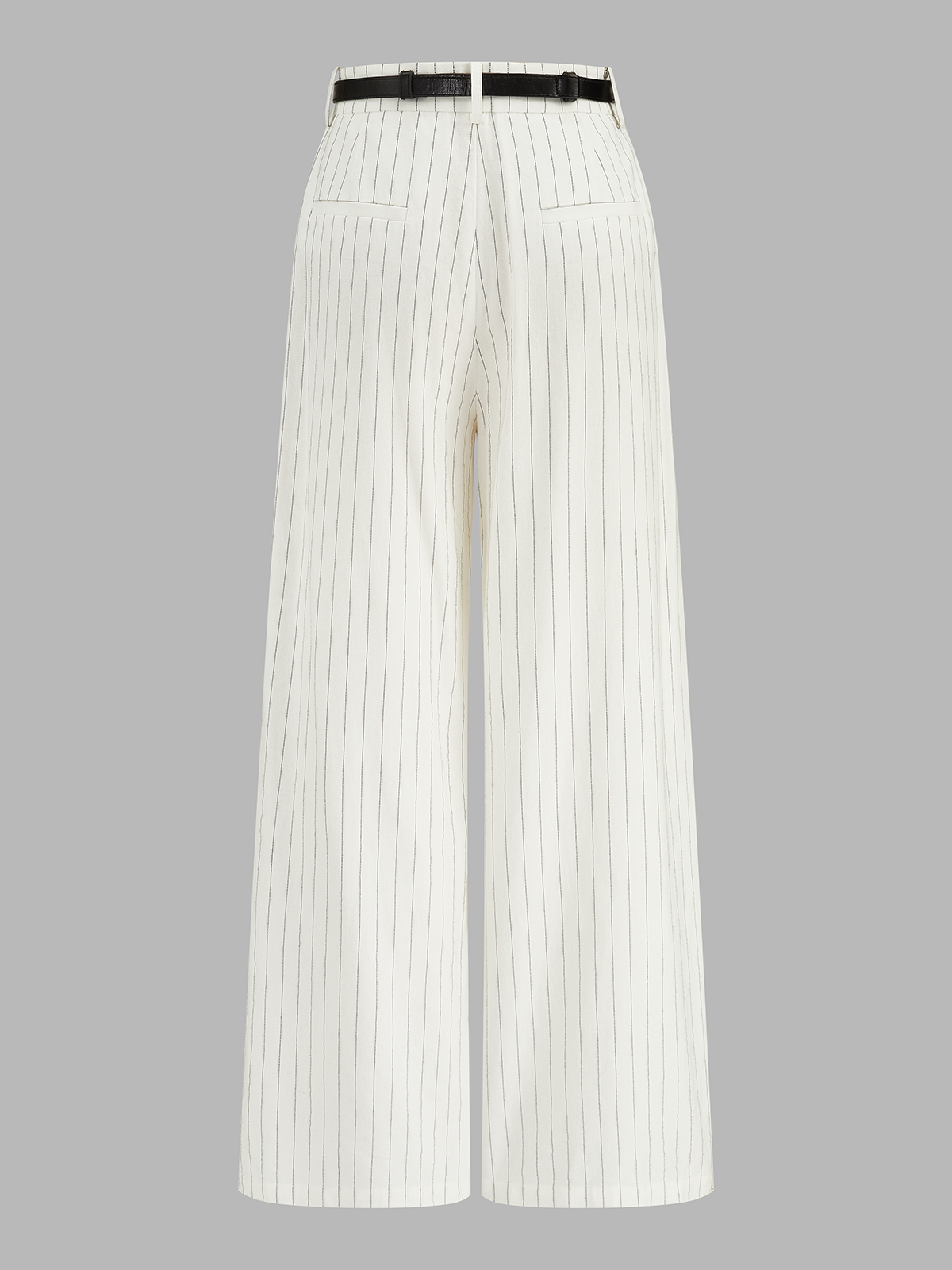Pantalón Ancho de Lino y Algodón a Rayas con Cinturón