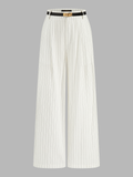 Pantalón Ancho de Lino y Algodón a Rayas con Cinturón