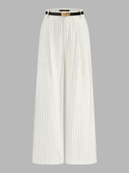Pantalón Ancho de Lino y Algodón a Rayas con Cinturón