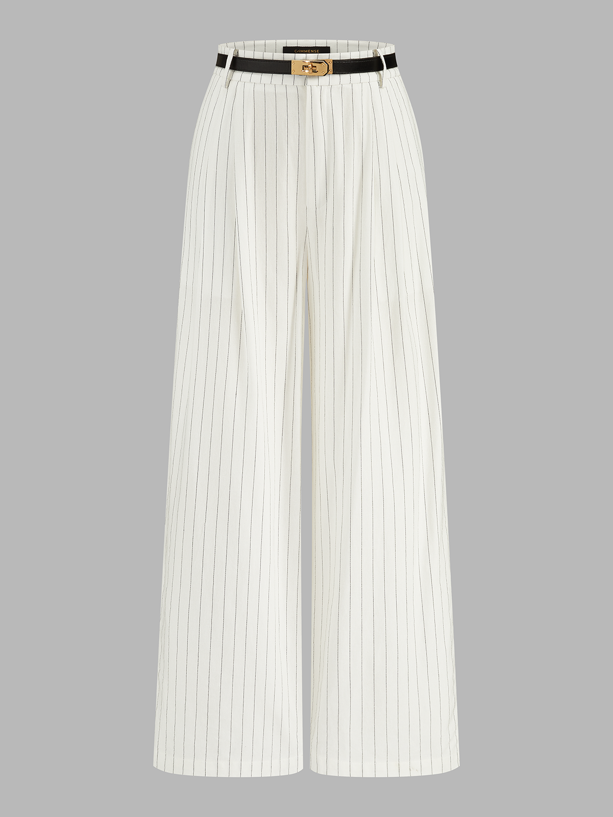Pantalón Ancho de Lino y Algodón a Rayas con Cinturón