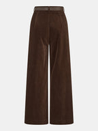 Pantalón Ancho Plisado de Pana con Cinturón