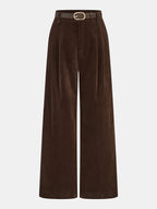 Pantalón Ancho Plisado de Pana con Cinturón