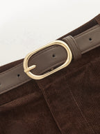 Pantalón Ancho Plisado de Pana con Cinturón