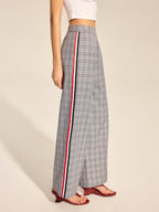 Pantalón Recto a Cuadros con Raya Lateral
