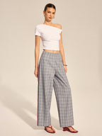 Pantalón Recto a Cuadros con Raya Lateral