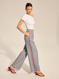 Pantalón Recto a Cuadros con Raya Lateral