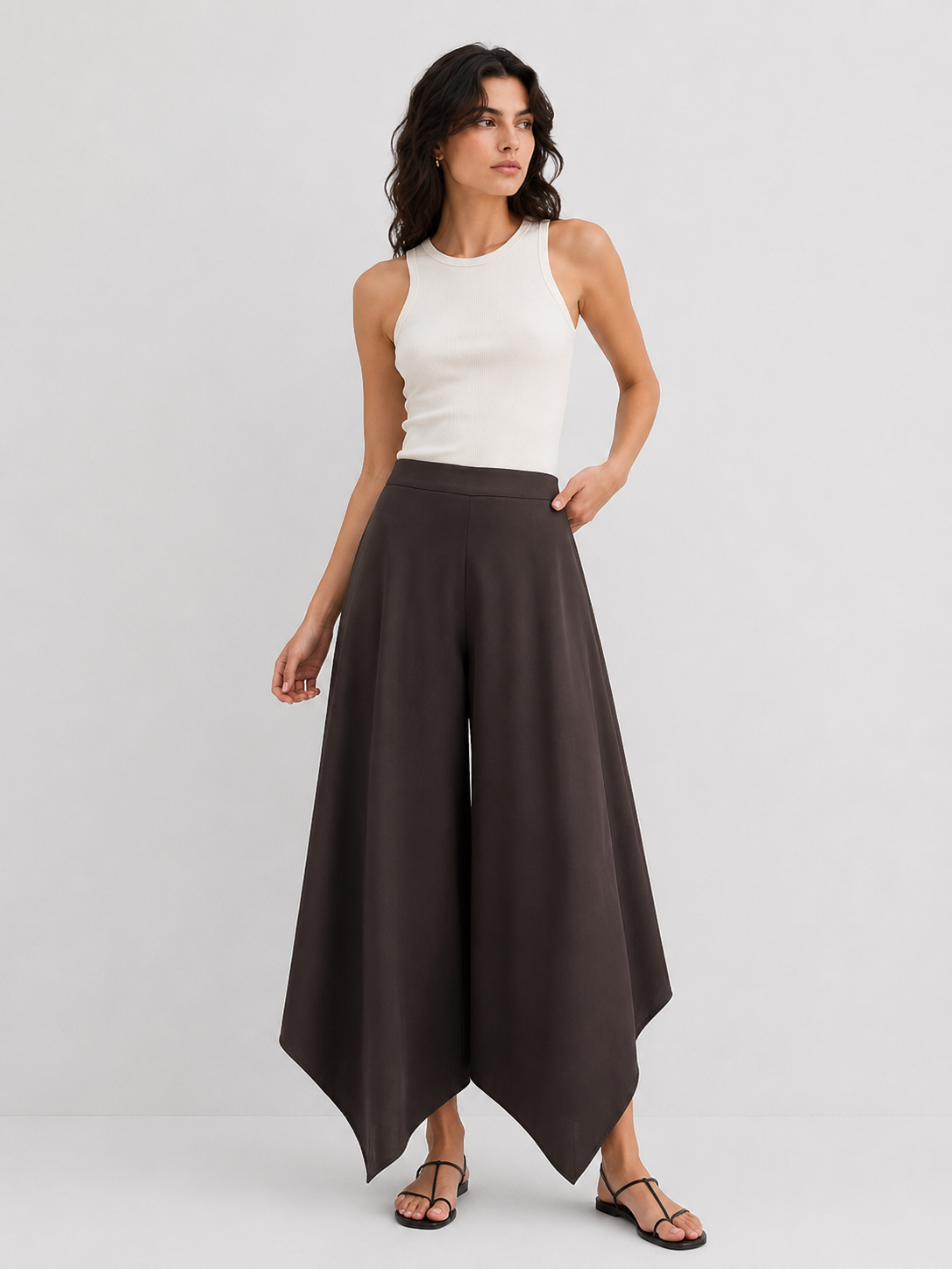 Pantalón Ancho de Dobladillo Irregular