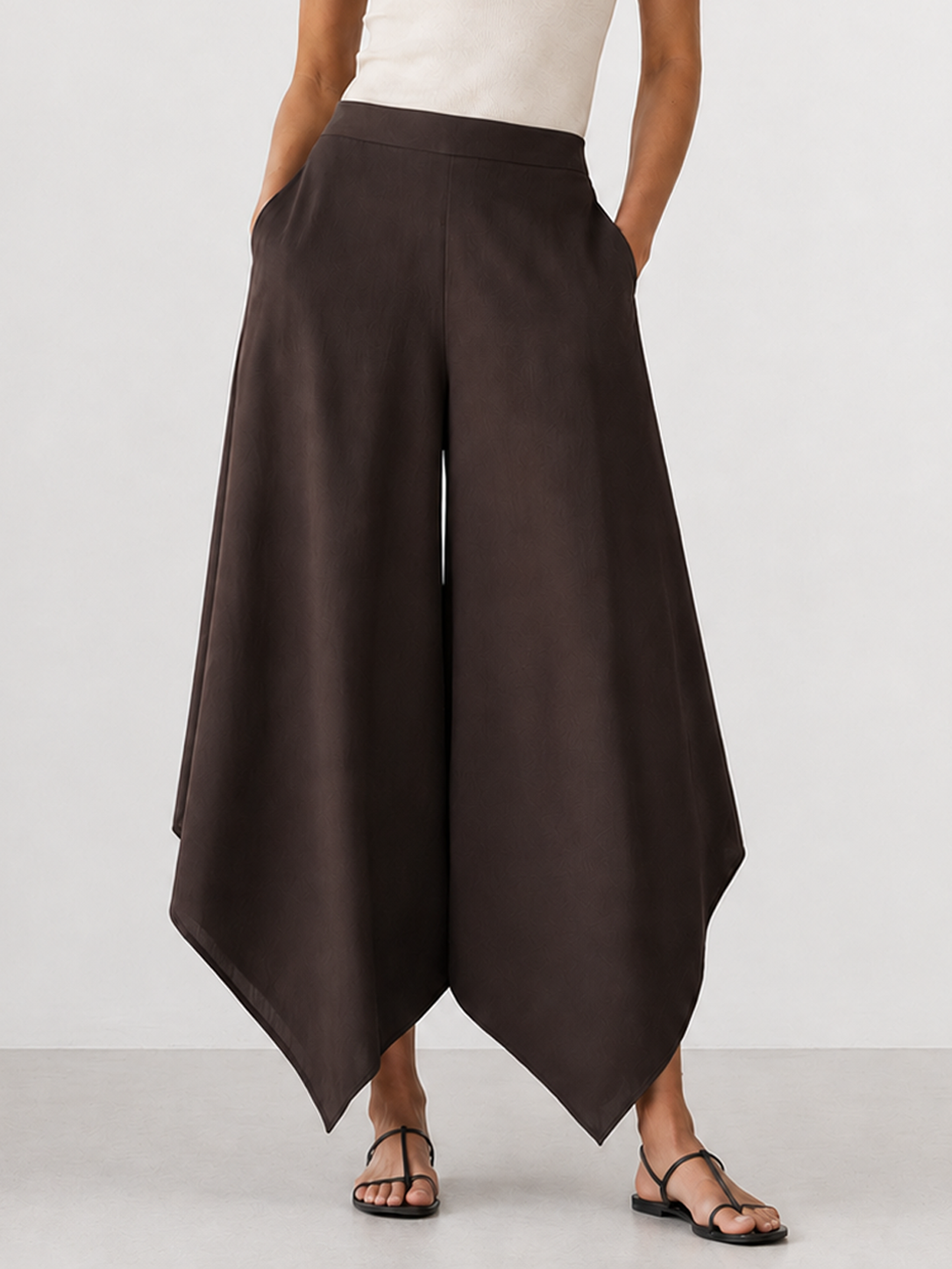 Pantalón Ancho de Dobladillo Irregular