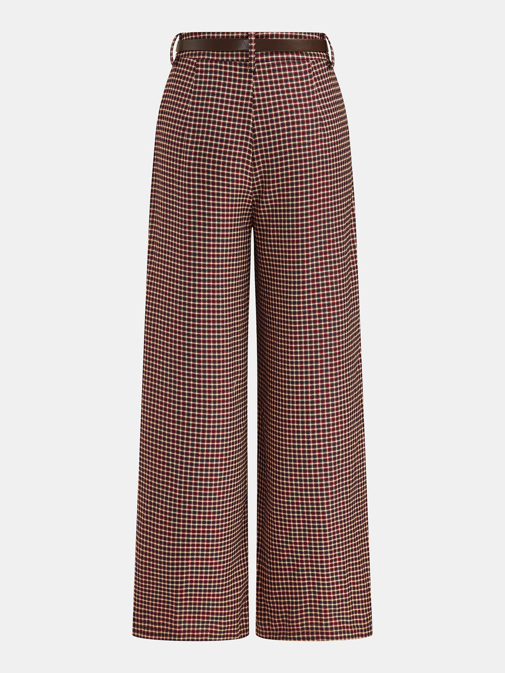 Pantalón Ancho Plisado a Cuadros con Cinturón