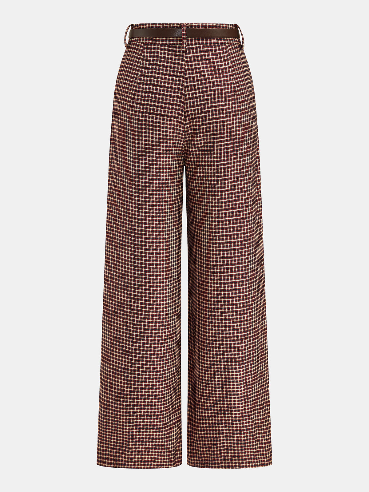 Pantalón Ancho Plisado a Cuadros con Cinturón