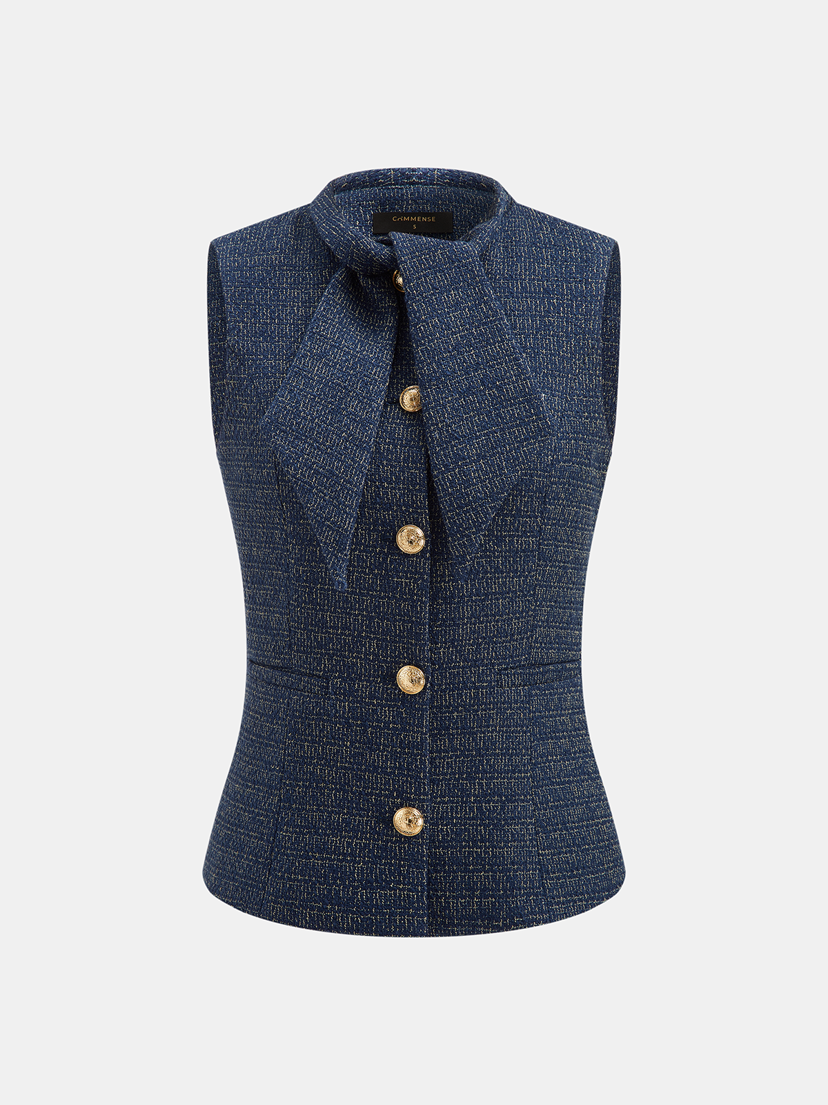 Conjunto de Chaleco de Tweed con Lazo al Cuello y Pantalón Recto