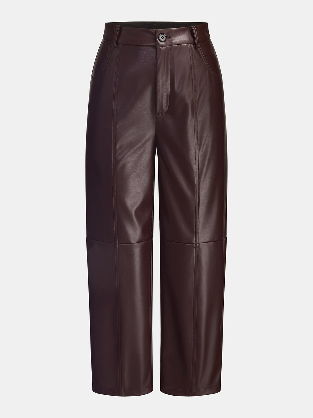Pantalón Recto Corto con Costuras de Piel Sintética