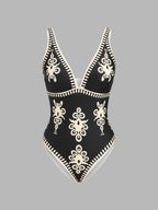 Ethnic Print One Piece Swimsuit & Sarong Set
