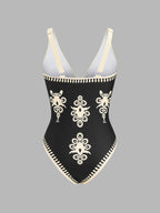 Ethnic Print One Piece Swimsuit & Sarong Set