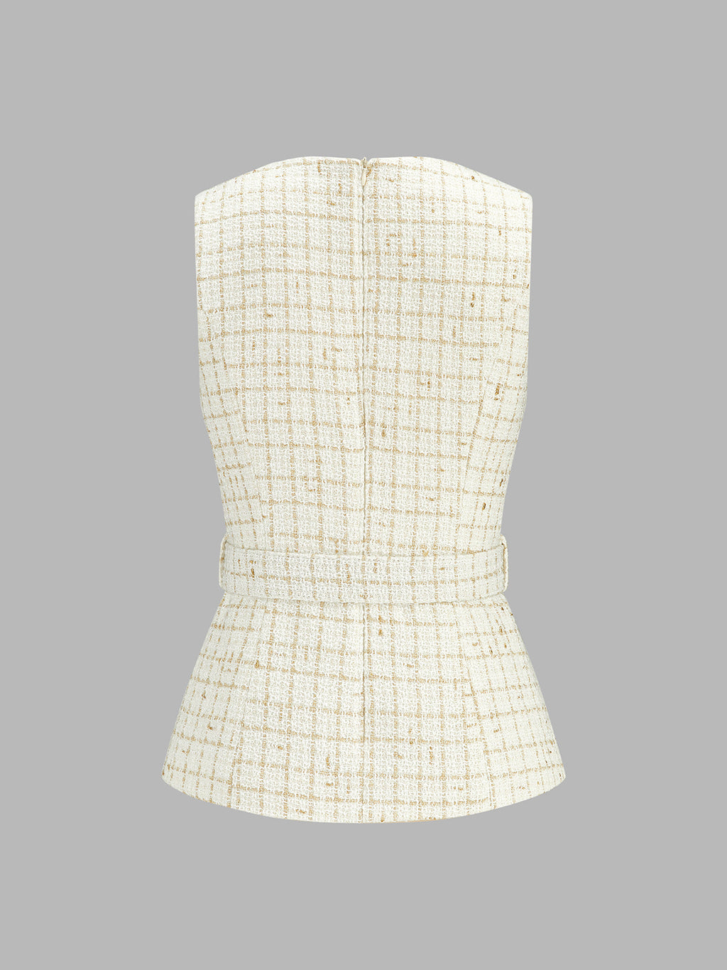 Conjunto de Chaleco de Tweed con Cinturón y Pantalón Plisado