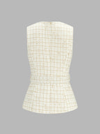 Conjunto de Chaleco de Tweed con Cinturón y Pantalón Plisado