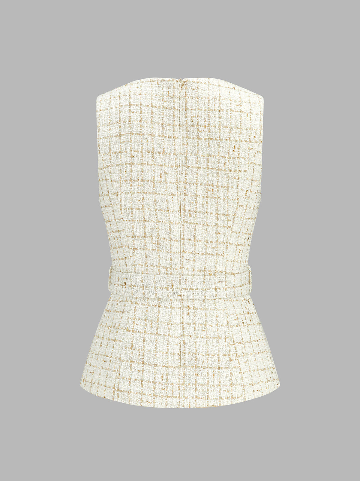 Conjunto de Chaleco de Tweed con Cinturón y Pantalón Plisado