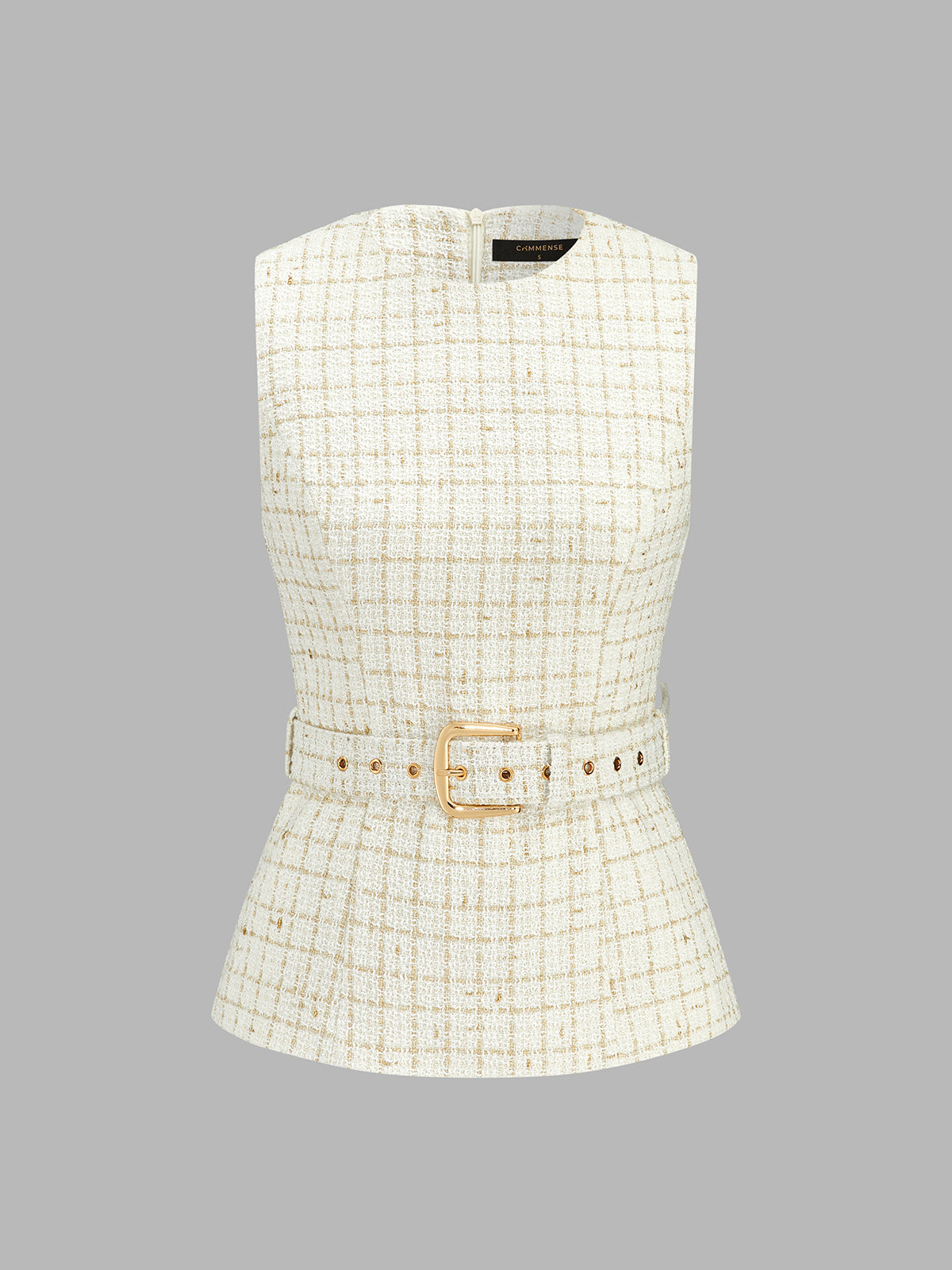 Conjunto de Chaleco de Tweed con Cinturón y Pantalón Plisado