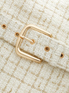 Conjunto de Chaleco de Tweed con Cinturón y Pantalón Plisado