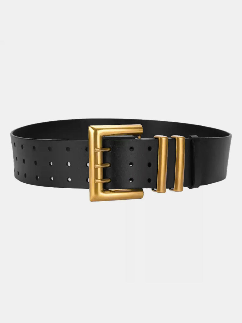 Multi‑Prong Buckle Wide Leather Waist Belt