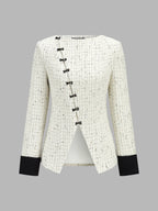 Frog Button Tweed Contrast Cuff Blazer