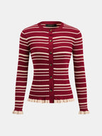 Striped Ruffle Hem Ribbed Knit Cardigan