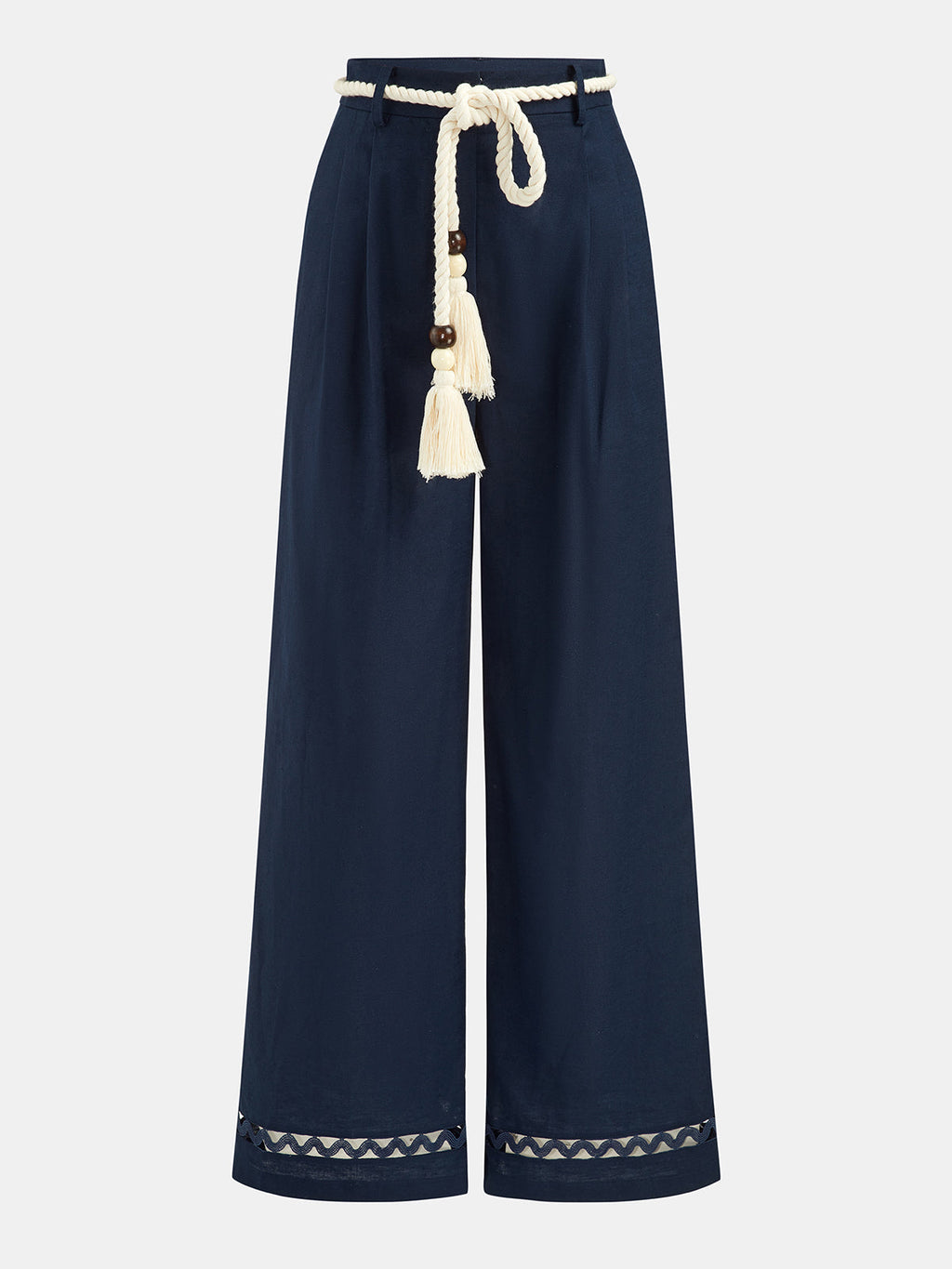 Pantalón Ancho de Lino y Algodón con Cinturón