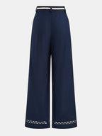 Pantalón Ancho de Lino y Algodón con Cinturón