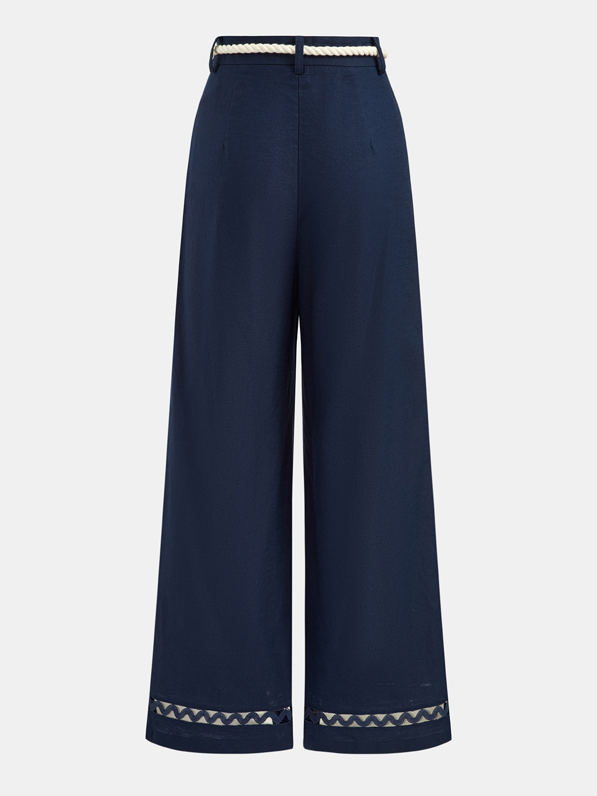 Pantalón Ancho de Lino y Algodón con Cinturón