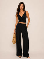 Conjunto de Top con Lazo Trasero y Pantalón Ancho de Lino