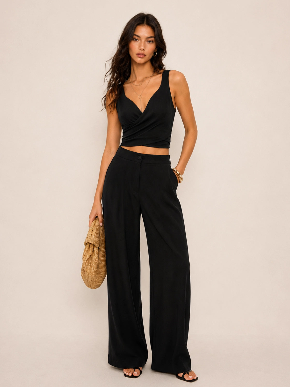 Conjunto de Top con Lazo Trasero y Pantalón Ancho de Lino