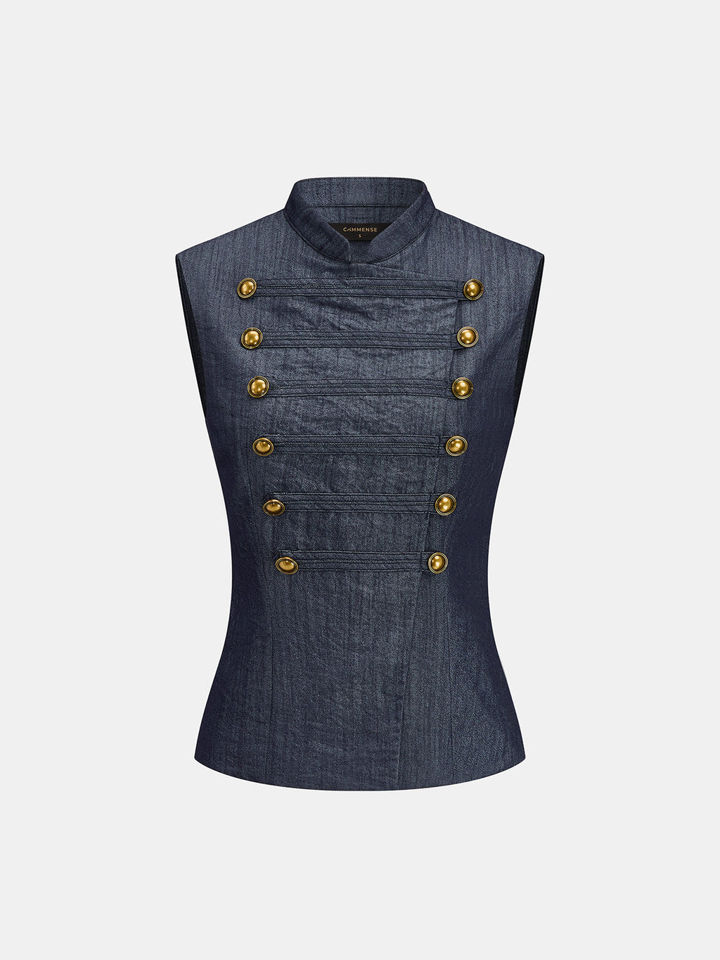 Faux Denim Napoleon Double Breasted Vest