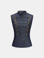 Faux Denim Napoleon Double Breasted Vest