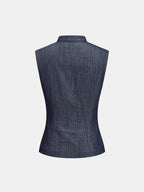 Faux Denim Napoleon Double Breasted Vest