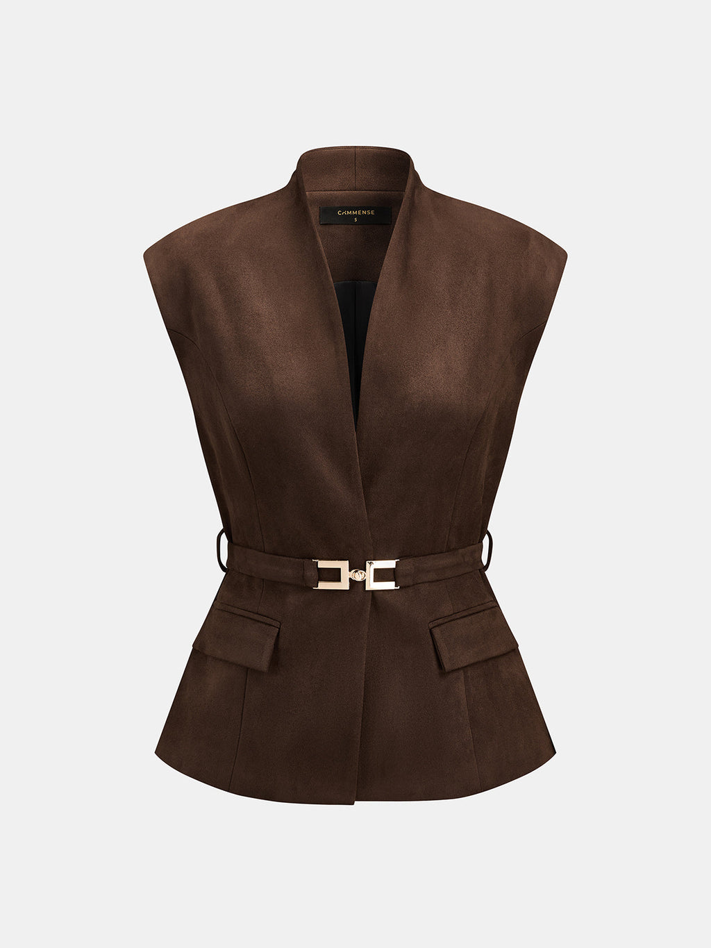 Suede Effect Stand Collar Belted Vest
