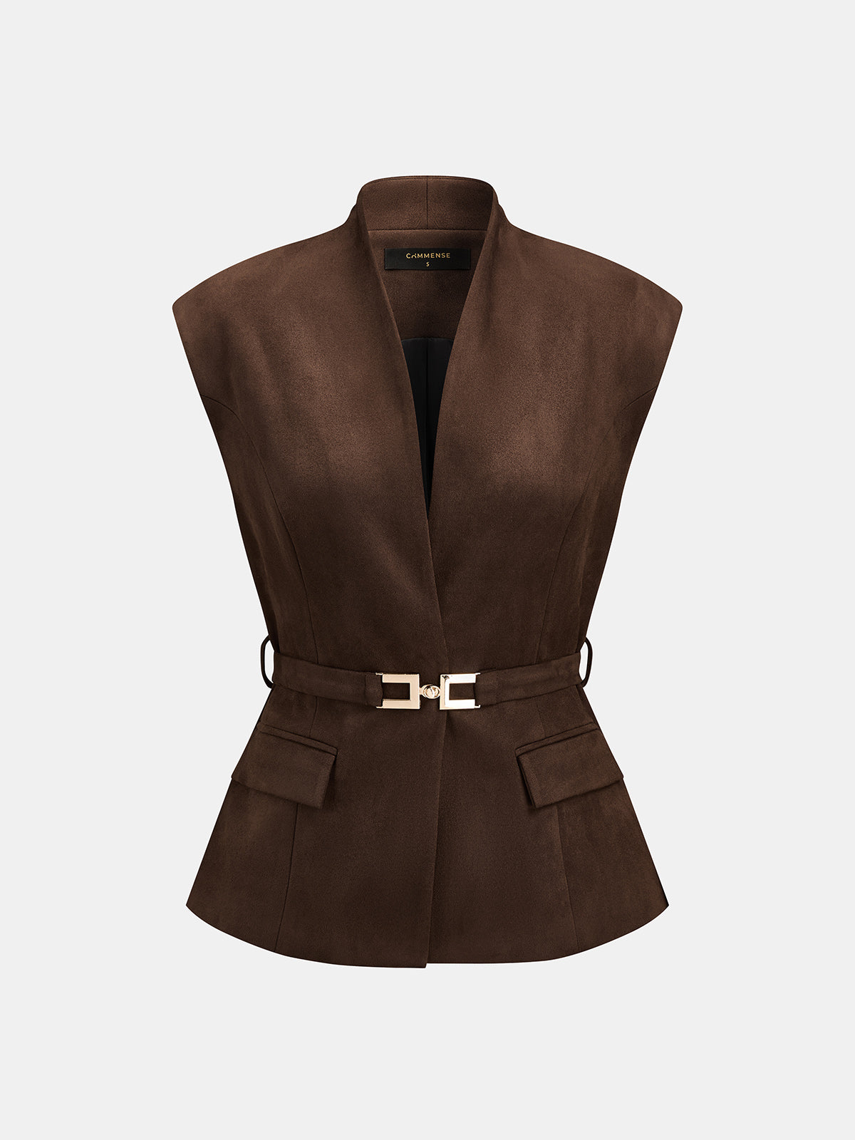 Suede Effect Stand Collar Belted Vest