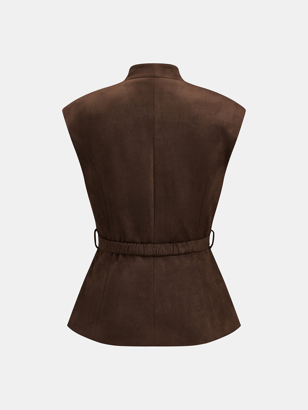 Suede Effect Stand Collar Belted Vest