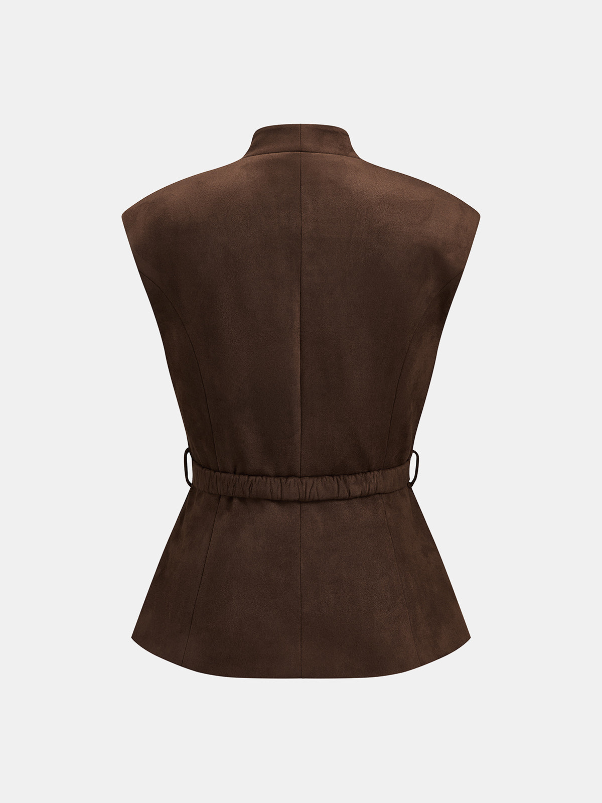 Suede Effect Stand Collar Belted Vest